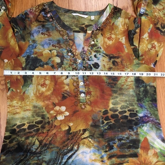 Soft Surroundings Boho Med Orange Multi Popover Embellished Beaded Tunic - Picture 13 of 16